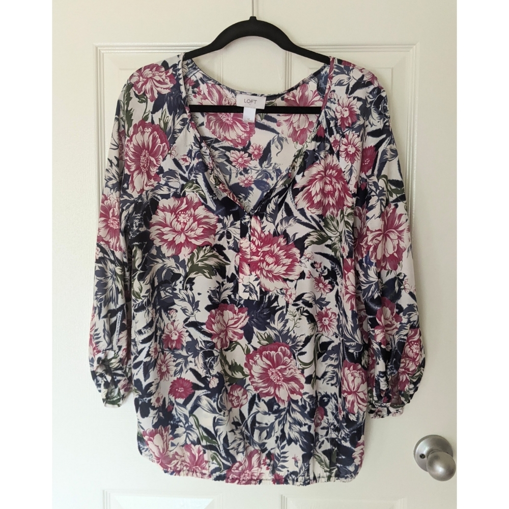 LOFT 3/4 Sleeve Floral Blouse